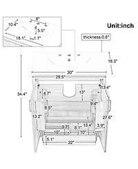 Sillysis 30" Bathroom Vanity with Ceramic Sink, Natural Solid Wood & Mdf Cabinet, Adjustable Shelf, Drawer Storage for Modern Bathrooms-Sillysis