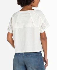 Liverpool Los Angeles Petite Boat Neck Lace Knit Top