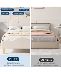 gaomon Twin Upholstered Led Bed Frame Adjustable Headboard Velvet Princess Platform Wooden Slats No Box Spring