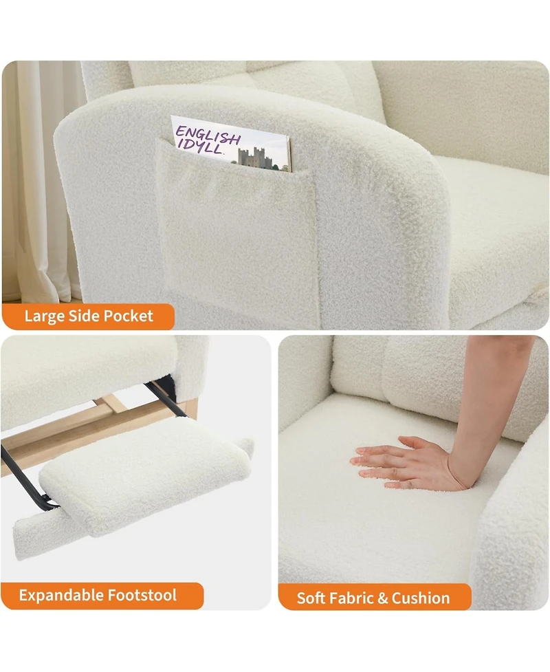 gaomon Teddy Nursery Rocking Chair with Footrest and Wood Legs