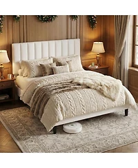 gaomon Queen Bed Frame, Velvet Upholstered Platform with Adjustable Vertical Channel Tufted Headboard, No Box Spring Needed, Easy Assembly