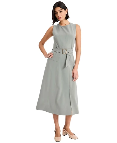 Luxely Women's Crewneck Sleeveless Flare Midi Dress