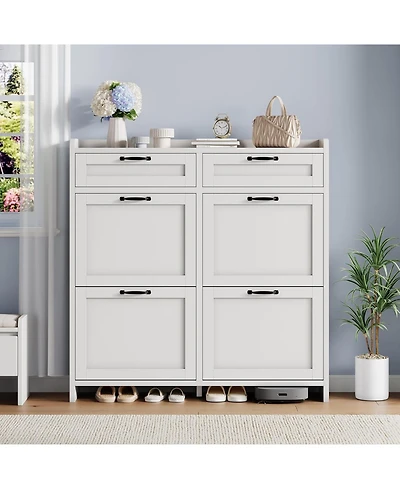 gaomon Shoe Cabinet with 4 Flip Drawers and 2 Top Drawers High-Gloss Painted Wood Shoe Organizer with Adjustable Shelves Freestanding Shoes.