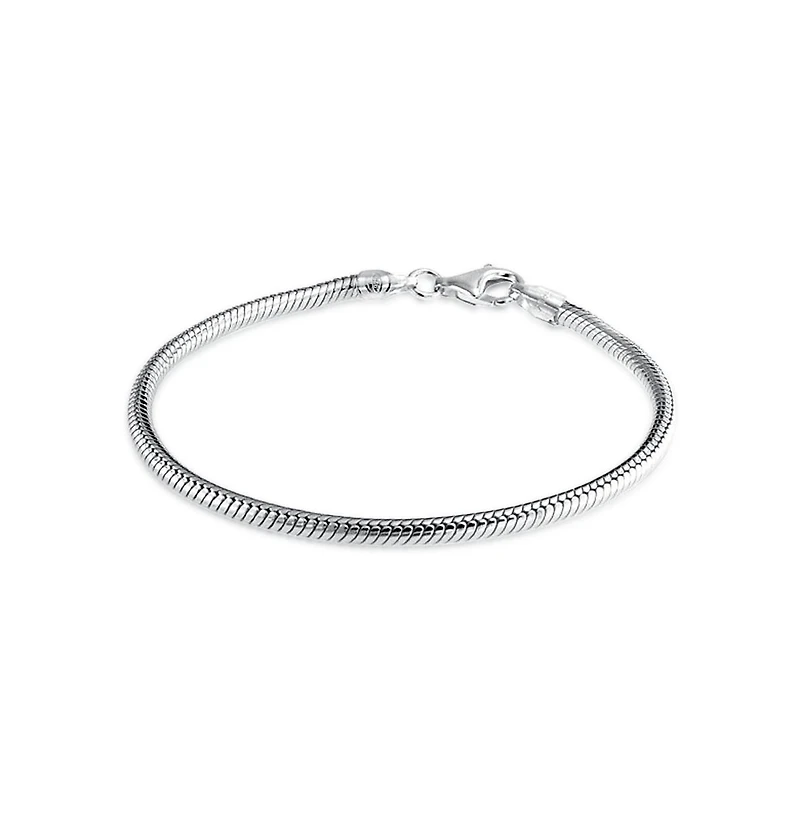 Bling Jewelry Unisex .925 Sterling Silver Snake Link Chain Bracelet Add Charms