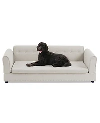 Aostirmotor Oversized Pet Sofa, Modern Linen Fabric Elevated Dog Bed with Backrest & Armrest for Large Dogs