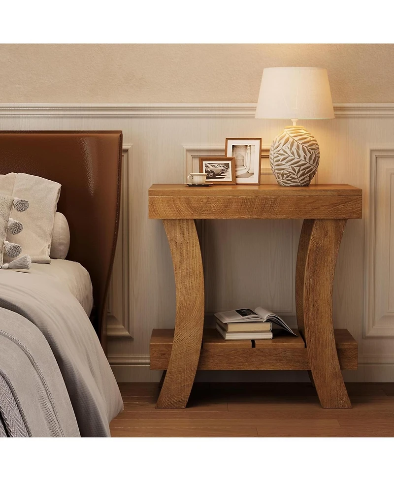 Tribesigns 2-Tier Rectangular End Table, Narrow Side Table, Small Night Stand for Bedroom, Living Room, Small Spaces