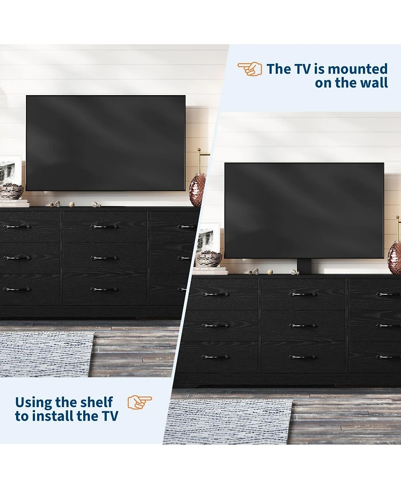 gaomon Modern Tv Stand with Mount, 55 Inch Entertainment Center with 9 Drawers, Adjustable Height Media Console for TVs 85 Inch