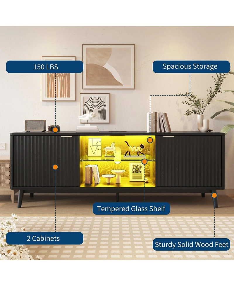 gaomon Tv Stand Entertainment Center with Storage Cabinets,Open Shelves & Power Outlets Media Tv Console Table for Up to 75" Tv