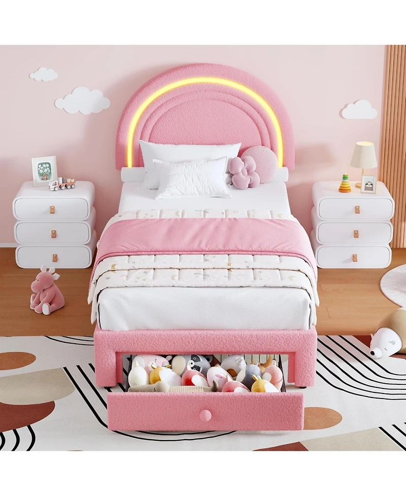 gaomon Twin Led Upholstered Princess Bed Rainbow Headboard Storage Drawer No Box Spring Easy Assembly