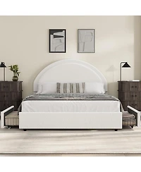 gaomon Full Bed Frame Storage Drawers Upholstered Boucle Platform Round Headboard Heavy Duty Noise-Free No Box Spring White