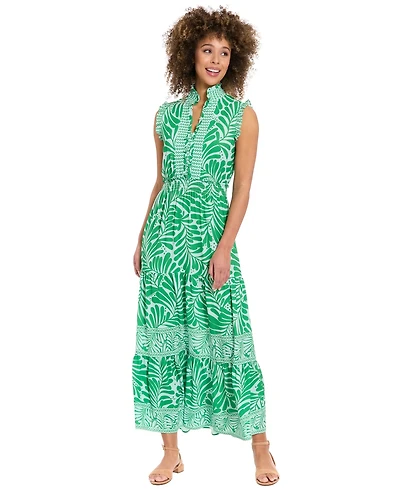 London Times Petite High-Neck A-Line Maxi Dress