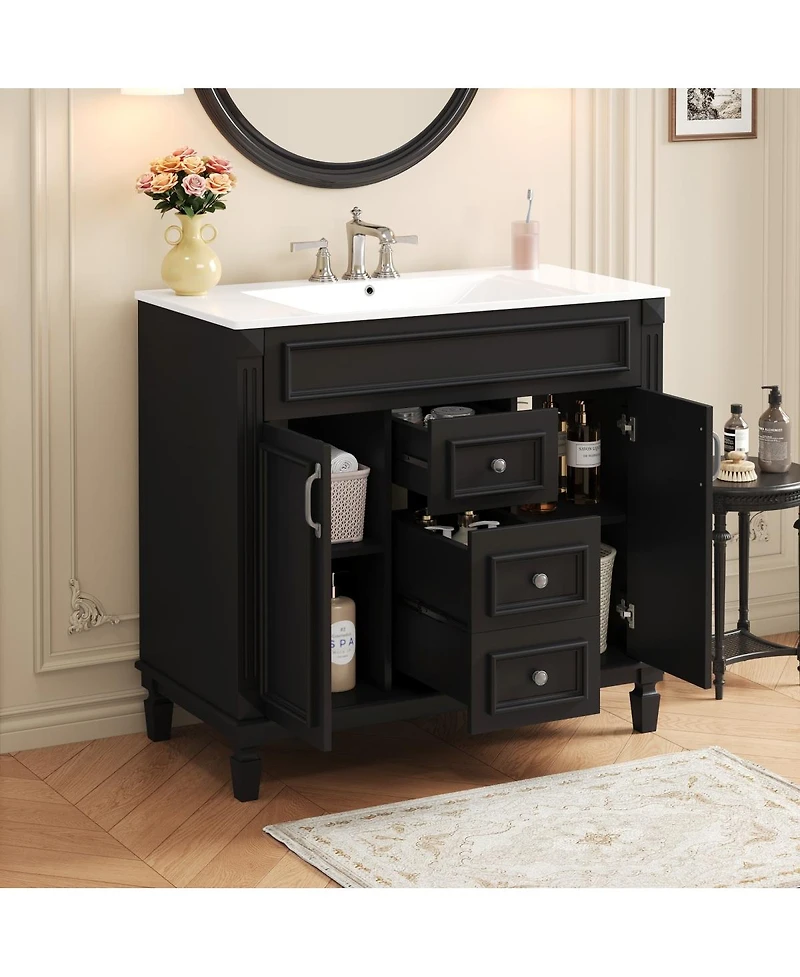 Sillysis Bathroom Vanity with Sink, Solid Wood Cabinet, Soft Close Doors and