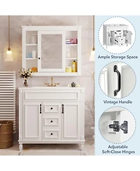 Sillysis 36" Bathroom Vanity with Sink and Mirror, Modern Freestanding Solid Wood Cabinet with Storage Drawers and Ceramic Top