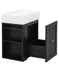 Sillysis 20" Bathroom Vanity with Ceramic Sink, Wall Mounted Storage Cabinet with Drawer & Side Shelf for Small Bathrooms
