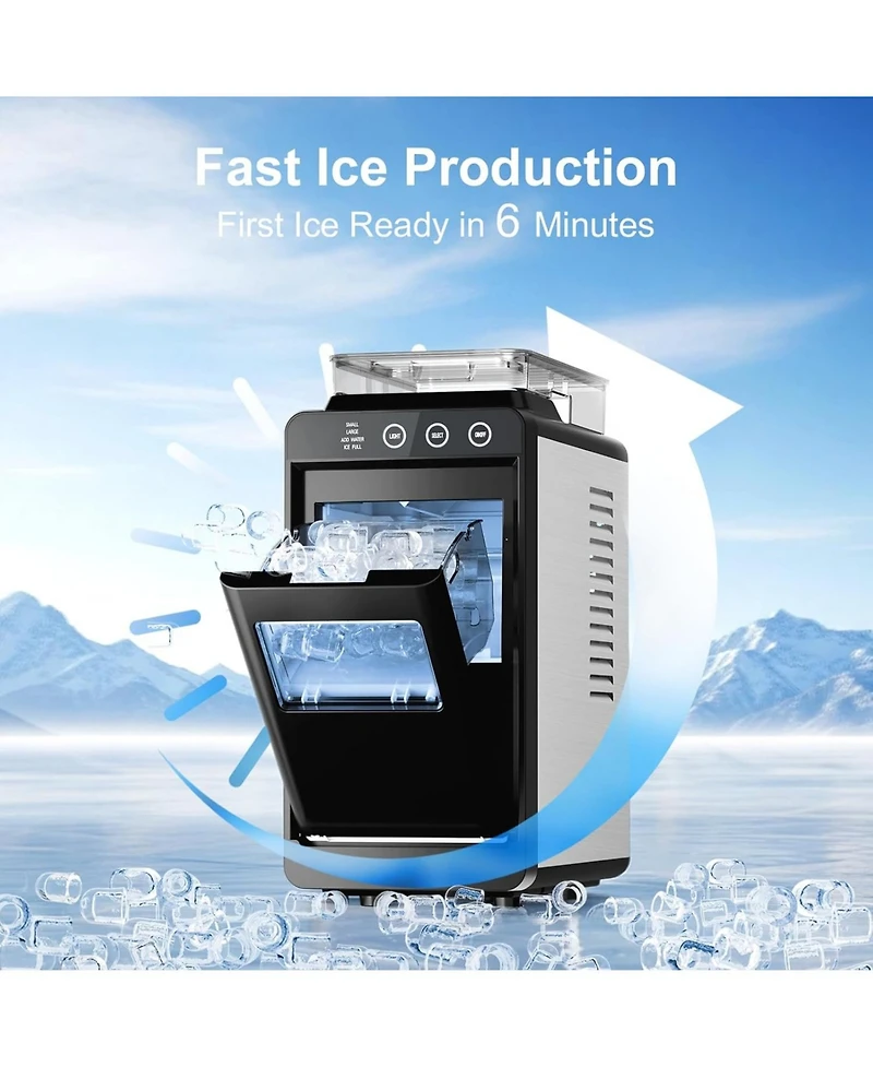 Antarctic Star Slim Stainless Steel Ice Maker, Dual Water Tanks (2L Total) & 26 lbs. Capacity
