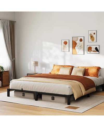 gaomon King Bed Frame Metal Platform No Screws 800 Lbs Heavy Duty Tool-Free Iron Slats No Box Spring