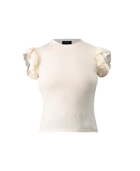 Ivonne Women's Ribbed Straight Top With Ruffles