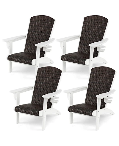 Gymax 4PCS Patio Adirondack Chair Wide Armrests & Hidden Cupholder