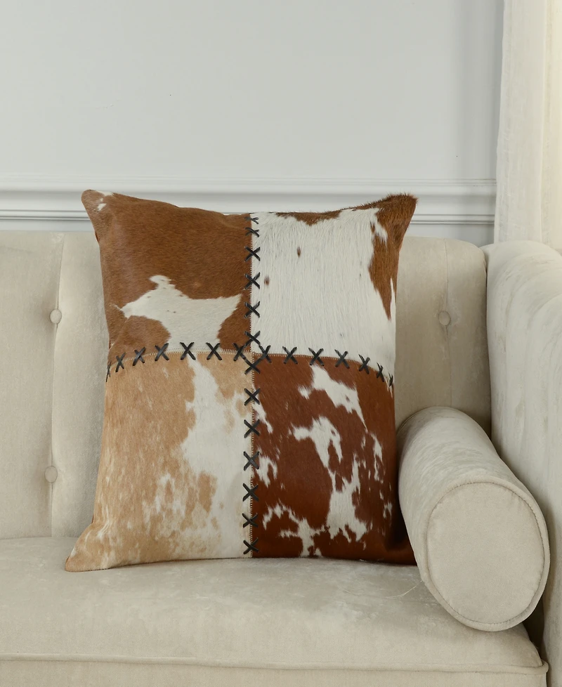 Rizzy Home Judith Leather Cotton Decorative Pillow, 22" x 22"