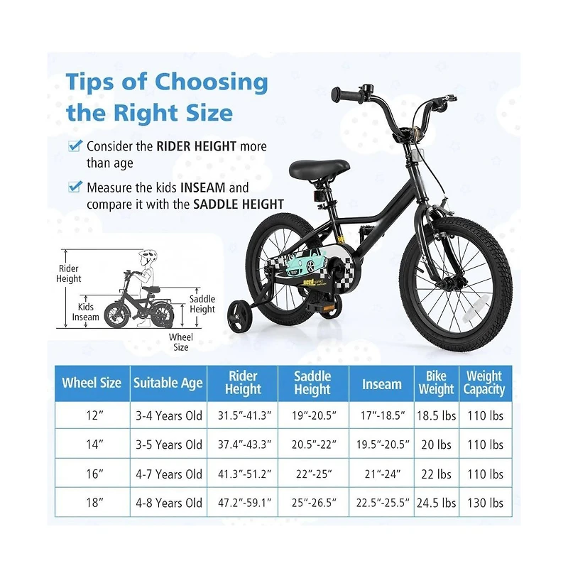 16 Inch Kids Bike Adjustable for 4-7 Years Old with Low-Step Frame