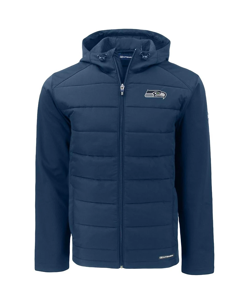 Cutter & Buck Men's College Navy Seattle Seahawks Evoke PrimaLoft Hybrid Eco Softshell Full-Zip Hooded Jacket