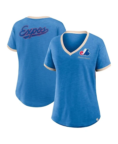 Fanatics Women's Blue Montreal Expos Cooperstown Collection Binge Worthy Stadium Slub V-Neck T-Shirt
