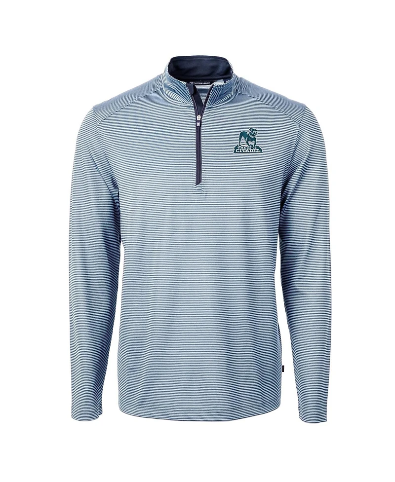 Cutter & Buck Men's Light Blue/Navy Citadel Bulldogs Vault Dry Tec Virtue Eco Pique Micro Stripe Quarter-Zip Pullover Hoodie