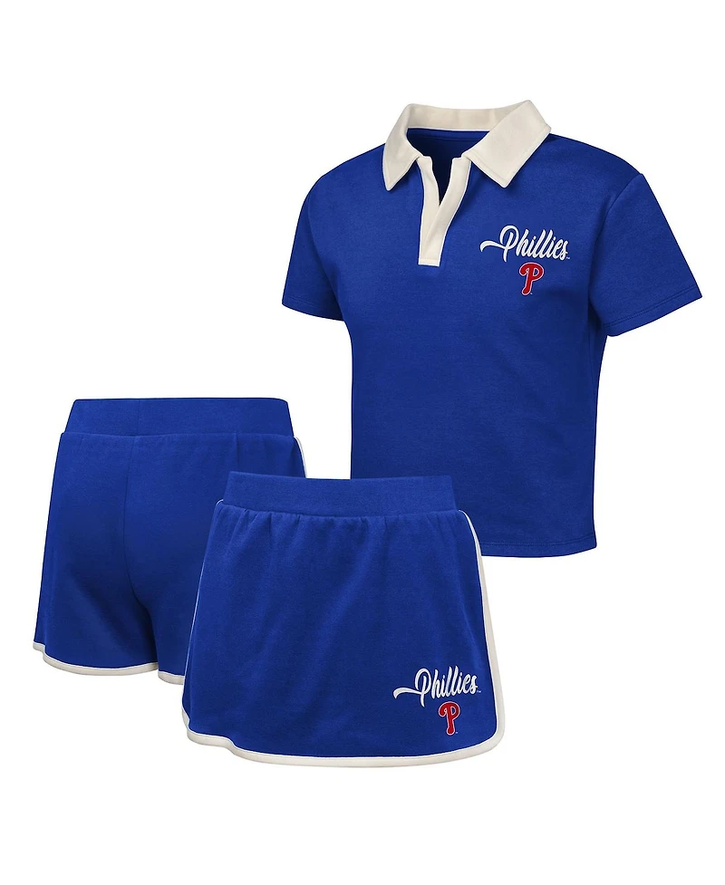Outerstuff Big Girls 2-Piece Royal Philadelphia Phillies Base Trainer Johnny Polo Shirt and Shorts