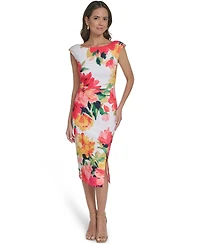 Eliza J Women's Printed Side Slit Midi Sheath Dress