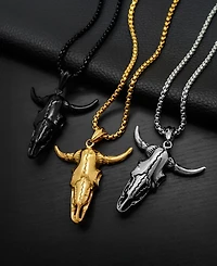 Rhona Sutton Men's Stainless Steel Bull Skull Pendant Necklace