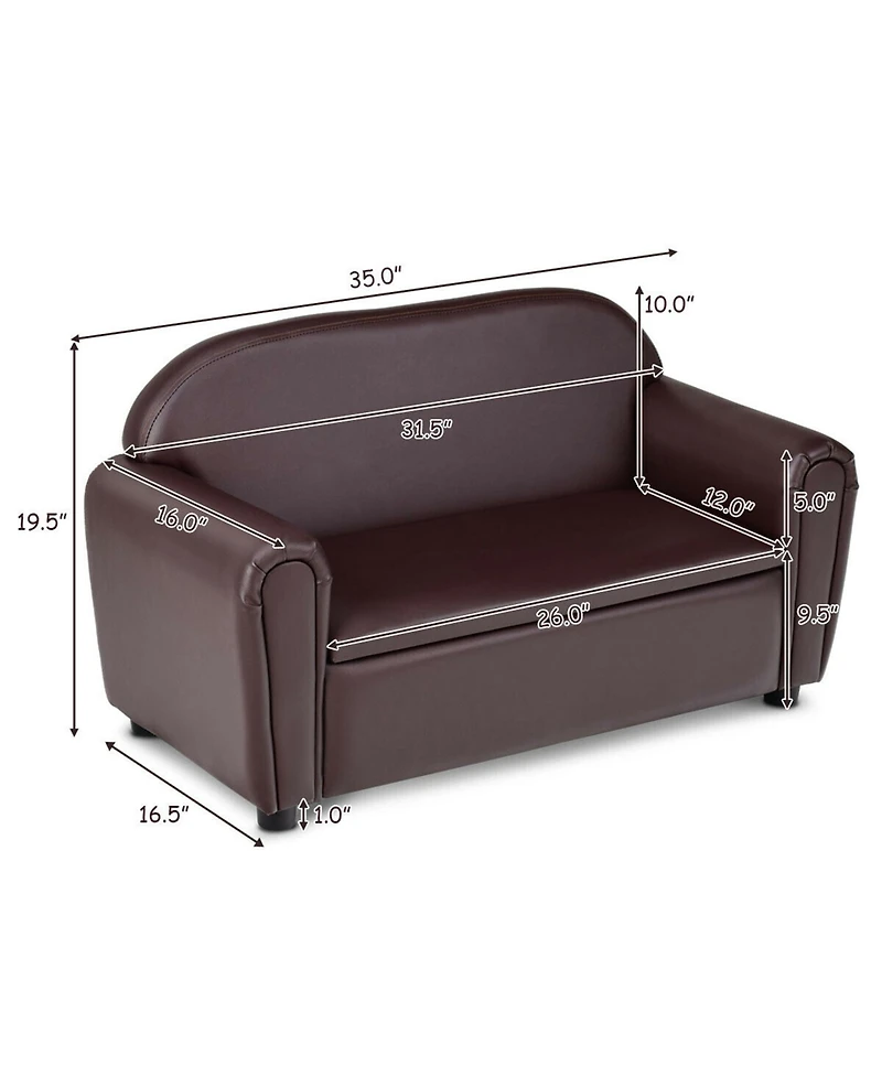 Gymax Kids Sofa Armrest Chair Lounge Couch Wood Construction Storage Box Living Room