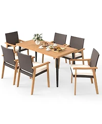Gymax 7pieces Patio Dining Table Set with Tabletop 1.97'' Umbrella Hole Removable Cushion