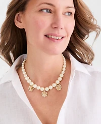 Charter Club Imitation Pearl & Flower Drop Necklace, Macy's Exclusive