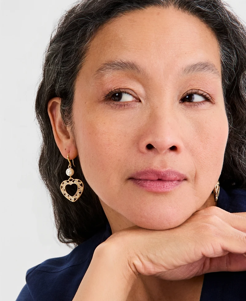 Charter Club Crystal Heart Drop Earrings, Macy's Exclusive