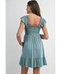 Hello Miz Maternity Empire Waist Cap Sleeve Smocked Dress with Ruffle Hem