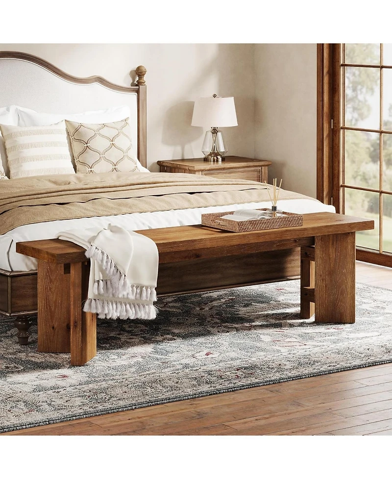 Tribesigns Solid Wood Bench, 62.99" Entryway Bench with Thickened Legs, Farmhouse Wooden Seating Benches