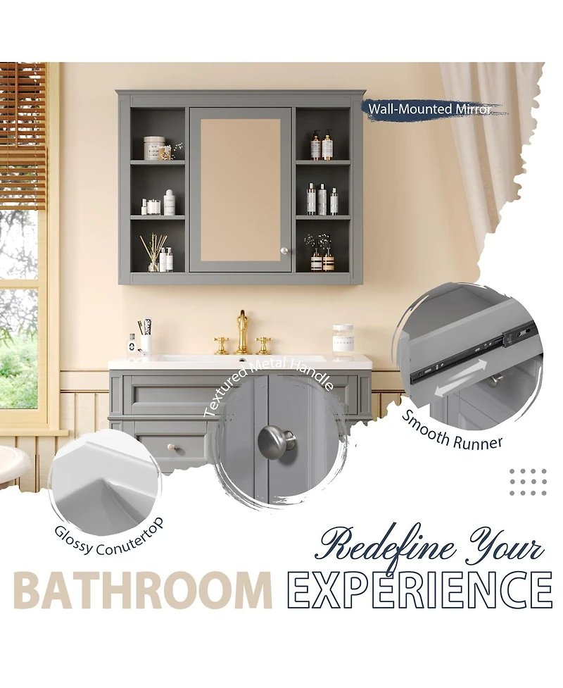 Sillysis 36" Bathroom Vanity with Sink and Mirror, Modern Freestanding Solid Wood Mdf Cabinet, 3 Drawers 2 Doors for Large Storage