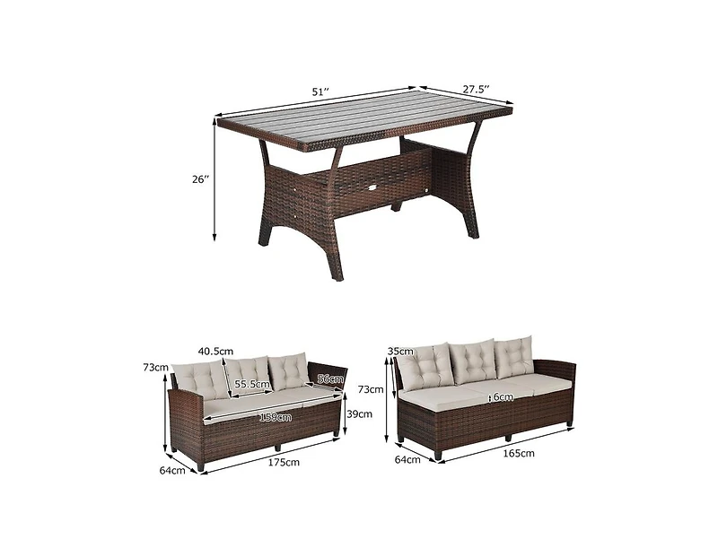 Slickblue Hand Woven Rattan Outdoor Sofa Set, 3 Pieces with Table