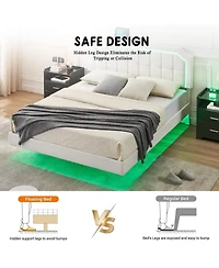 gaomon Floating Bed Frame Rgb Led Headboard Adjustable Height Upholstered Metal Platform Easy Assembly No Box Spring