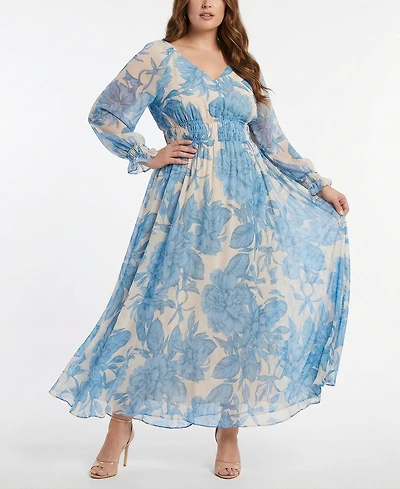 Taylor Plus Smocked Waist V-Neck Maxi Dress