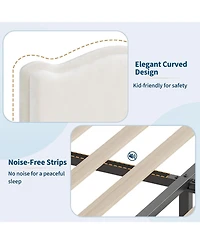 gaomon Twin Upholstered Bed Frame 2 Storage Drawers Velvet Princess Platform Double Wavy Headboard Wood Slats No Box Spring