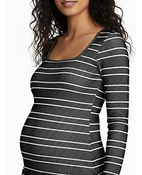 Motherhood Maternity Square Neck Rib Knit Long Sleeve Bodycon Maxi Dress