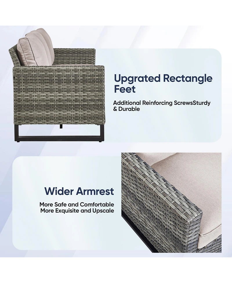 Gymojoy 4 Pieces Outdoor Patio Furniture Set with Fire Pit Table, Rattan Wicker Conversation 3-Seat Sofa,Wicker Cushioned Chairs