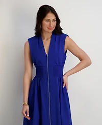 kensie Women's Sleeveless V-Neck Zip-Front Maxi Dress