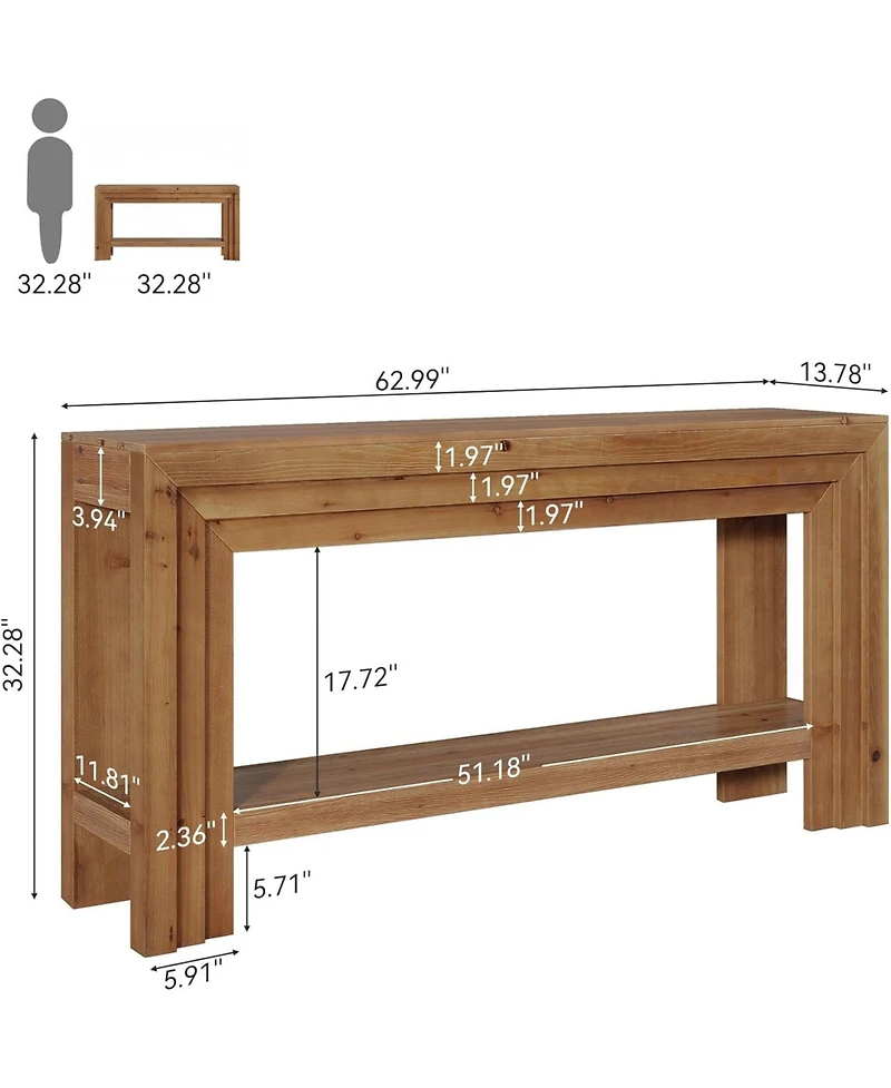 Tribesigns Solid Wood Console Table, 63-Inch Entryway Table with Storage Shelf