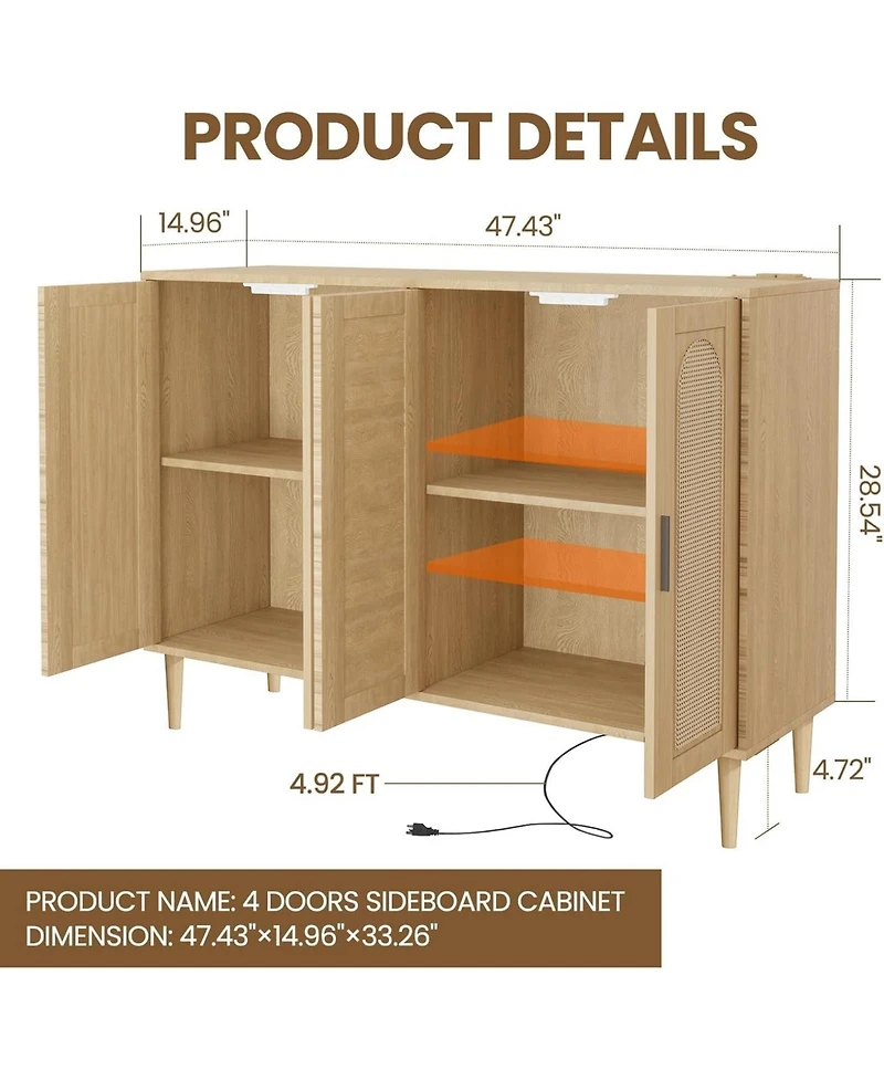 gaomon Sideboard Buffet Cabinet with Rattan Doors, Storage Credenza with Shelves, Modern Accent Coffee Bar Cabinet for Dining Room
