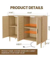 gaomon Sideboard Buffet Cabinet with Rattan Doors, Storage Credenza with Shelves, Modern Accent Coffee Bar Cabinet for Dining Room