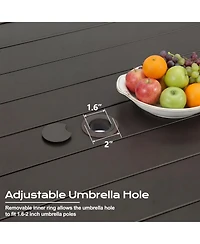 Aoodor Patio Dining Table for 6, 83'' Rectangular Metal Outdoor Patio Table with Umbrella Hole, Outdoor Dining Table for Deck, Yard, Poolside, Porch