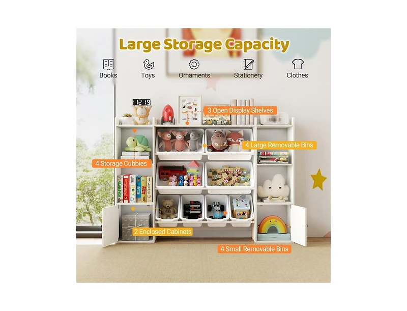Slickblue Kids Bookshelf and Toy Storage with Open Shelves Bins
