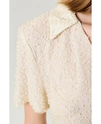 Nocturne Women's Pearl Embellished Bow Crop Blouse